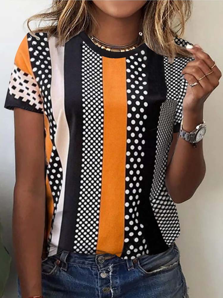 Women's Casual Round Neck Short Sleeve Digital Print T-Shirt