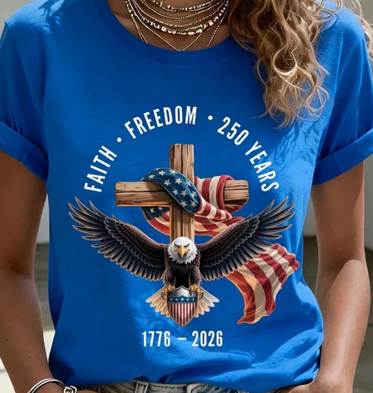 Eagle American Flag Cross Print Crewneck Short Sleeve T-Shirt
