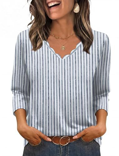 Striped Print V-Neck Seven-Sleeve Women's Shirt