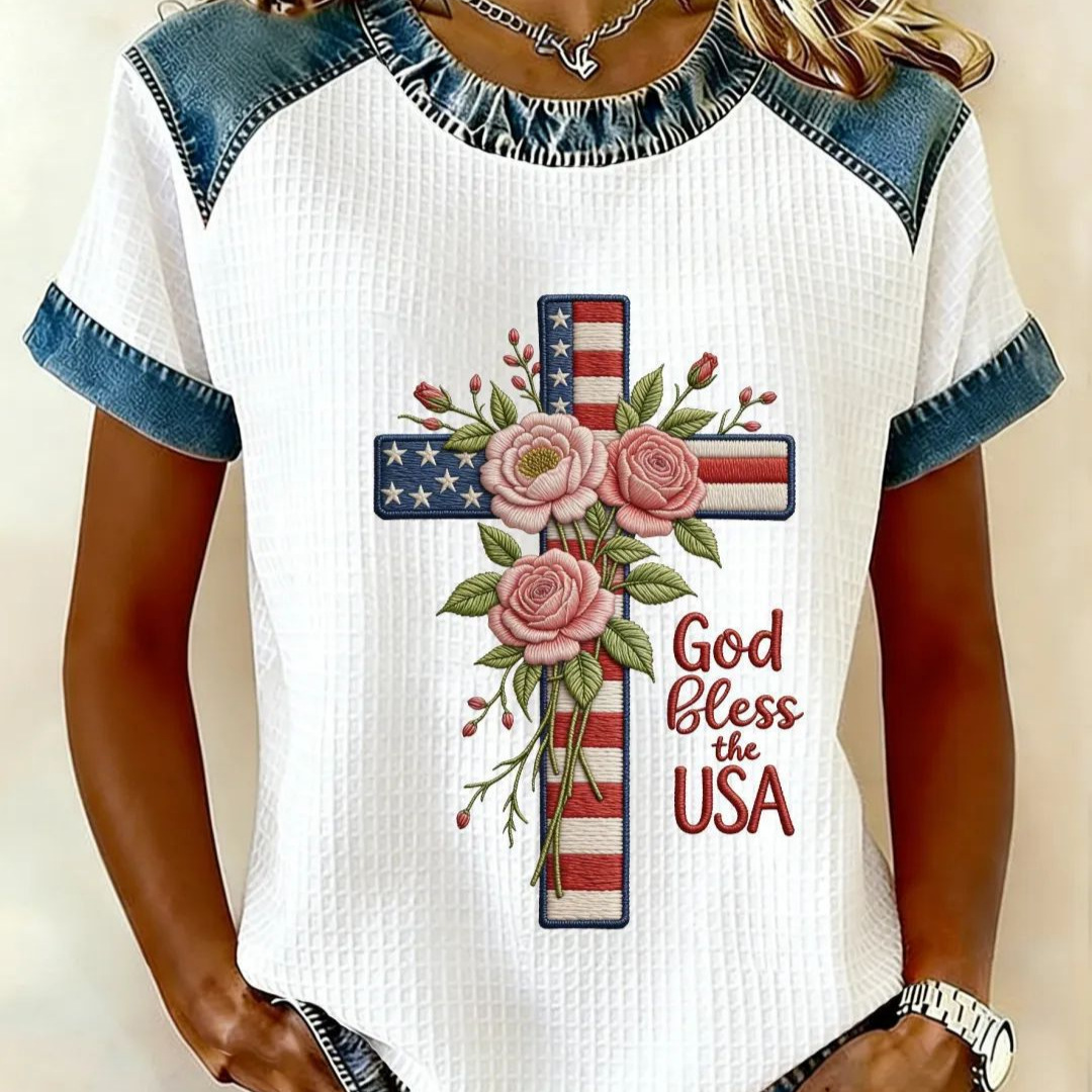 Cross & USA Floral Print Short-Sleeve T-Shirt