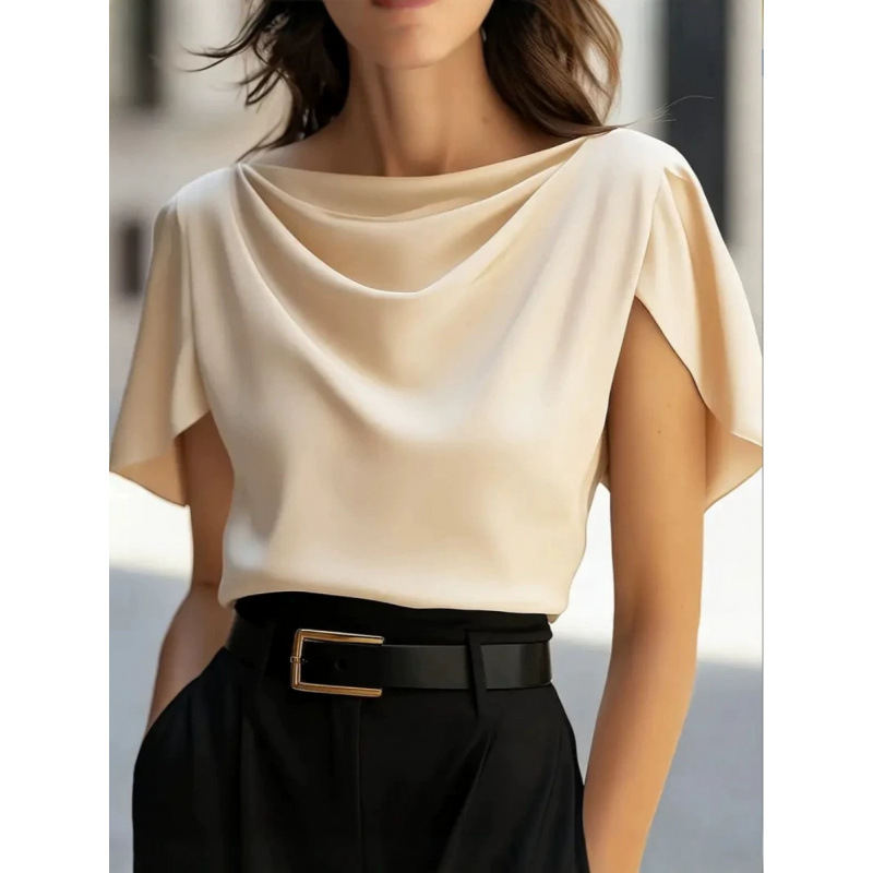 Women's Asymmetric One-Shoulder Ruffle-Sleeve T-Shirt, Solid Color, Flattering Fit