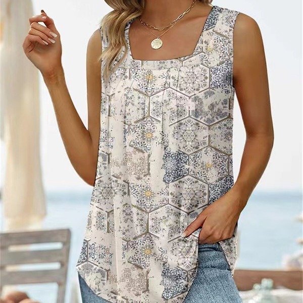 Women's Sleeveless Square Neck Printed Tank Top