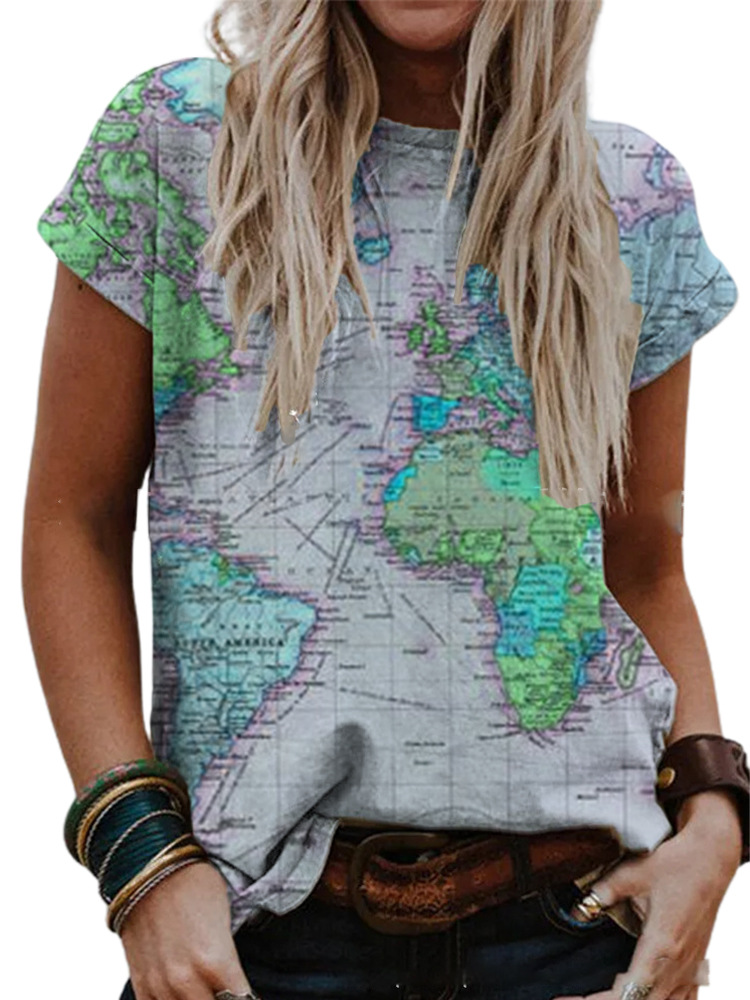 Women's Short Sleeve Digital Print T-Shirt Loose Fit