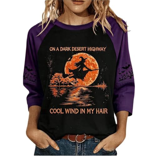 Halloween Witch Broom Print Long Sleeve Top