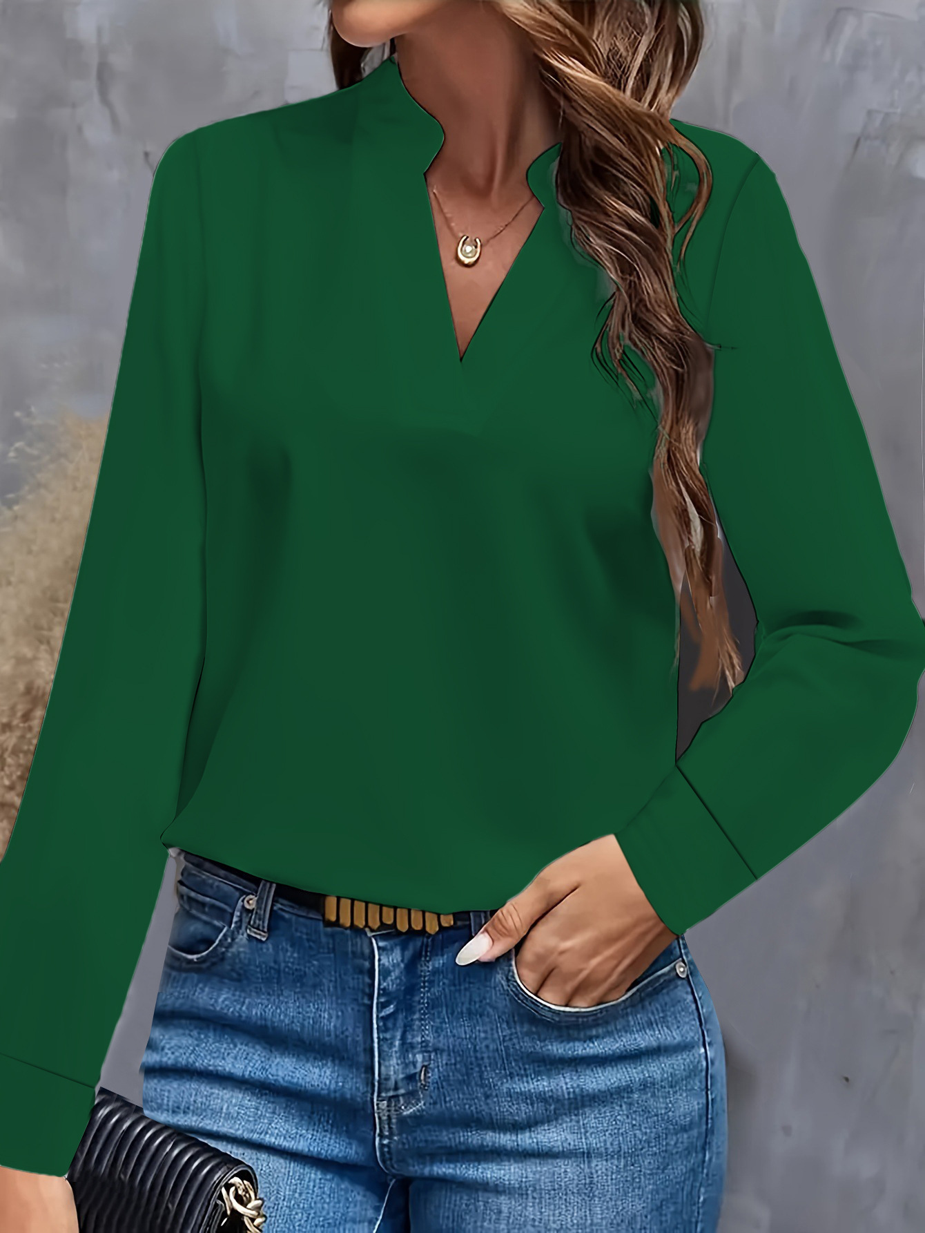 Women's Solid V-Neck Loose Casual Shirt Top