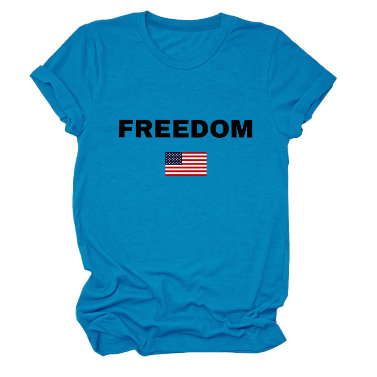 FREEDOM Letter American Flag Print Women's Short Sleeve Top