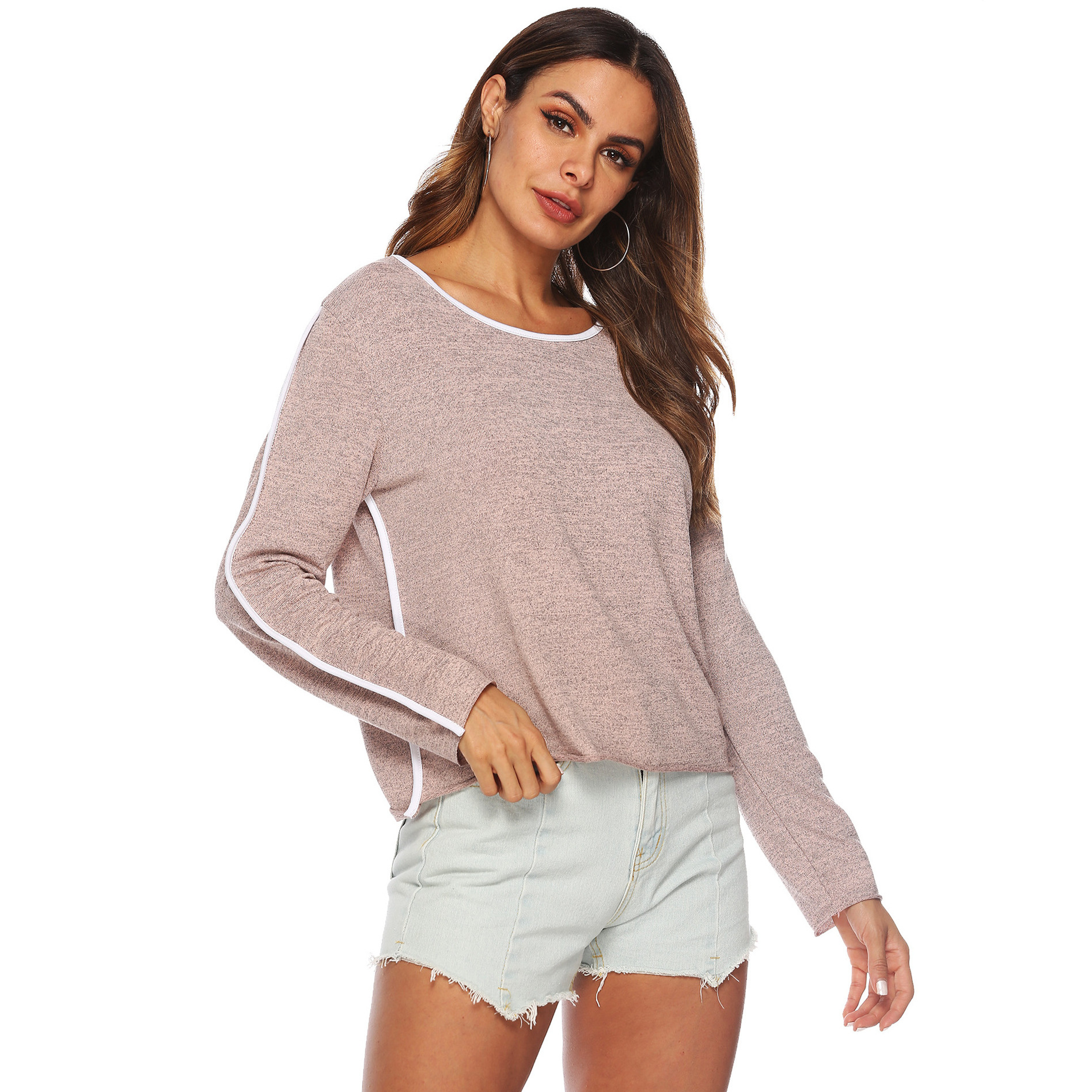 Minimalist Colorblock Long-Sleeve Crewneck Tee