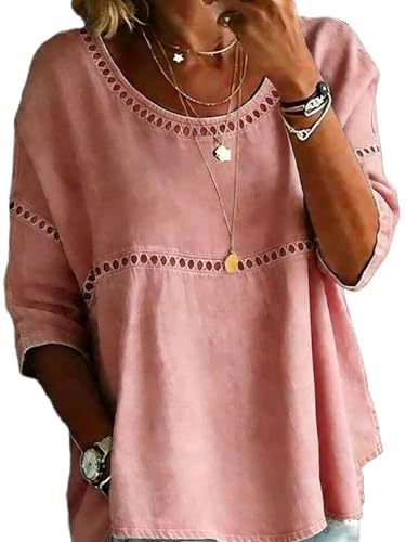 Plaid & Solid Print Mid-Sleeve Casual Women's Top