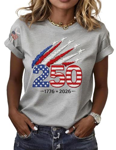Women's Summer American 250th Anniversary Flag Print T-Shirt