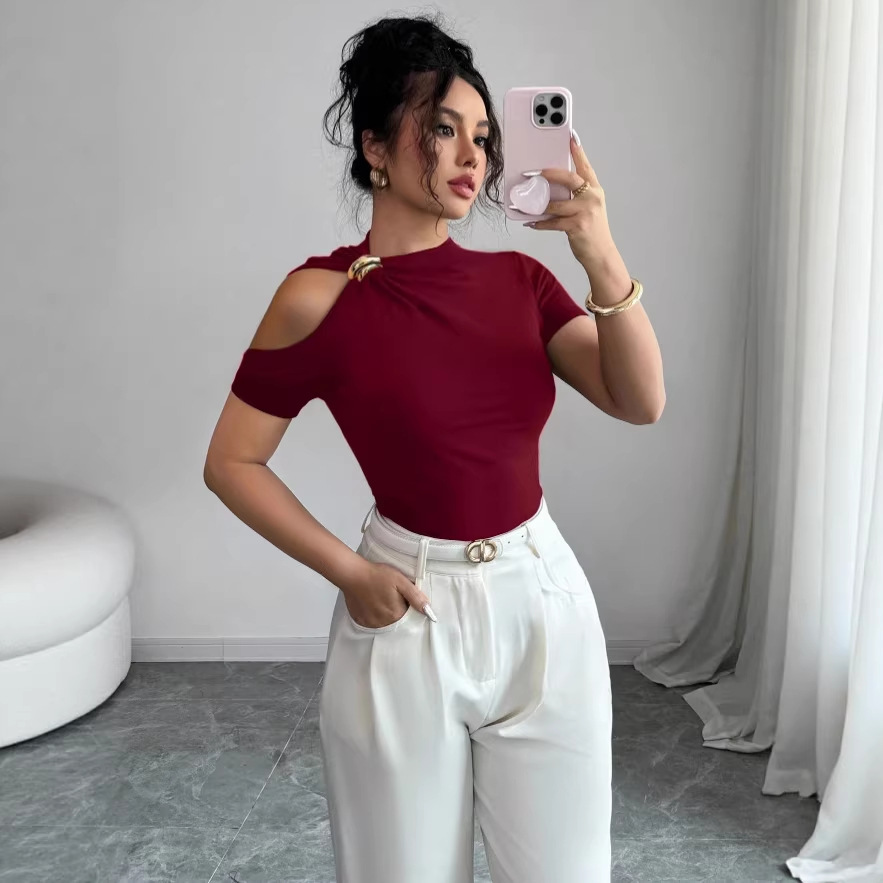 Women's One-Shoulder Metal-Trim Slimming Top