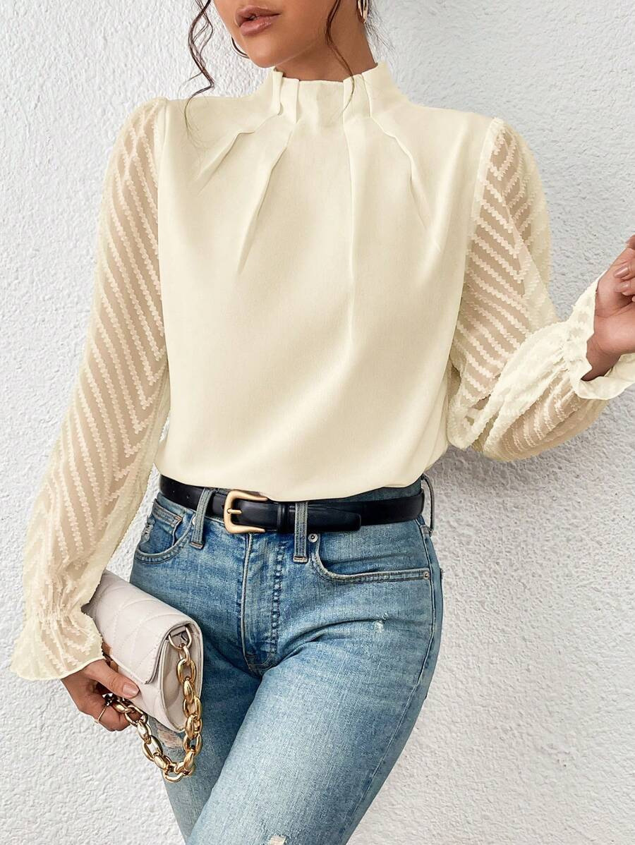 Women's Half-Turtleneck Ruffle Sleeve Chiffon Blouse
