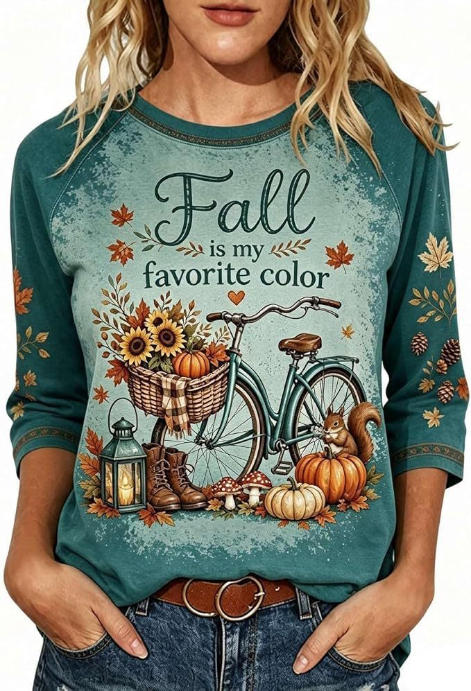 Pumpkin Floral Maple Leaf Letter Print Long Sleeve Women's Top