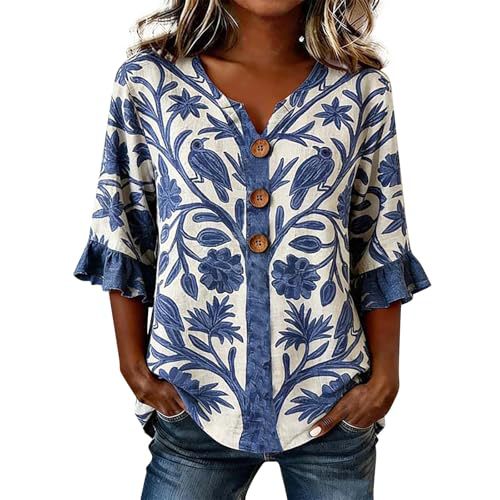 Plaid & Floral Print Short Sleeve Button-Up Top