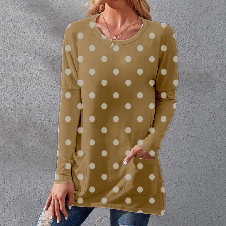 Polka Dot Print Crew Neck Loose Long Sleeve T-Shirt