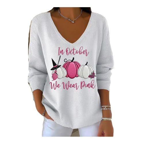 Halloween Pumpkin Print V-Neck Long-Sleeve Women's Top