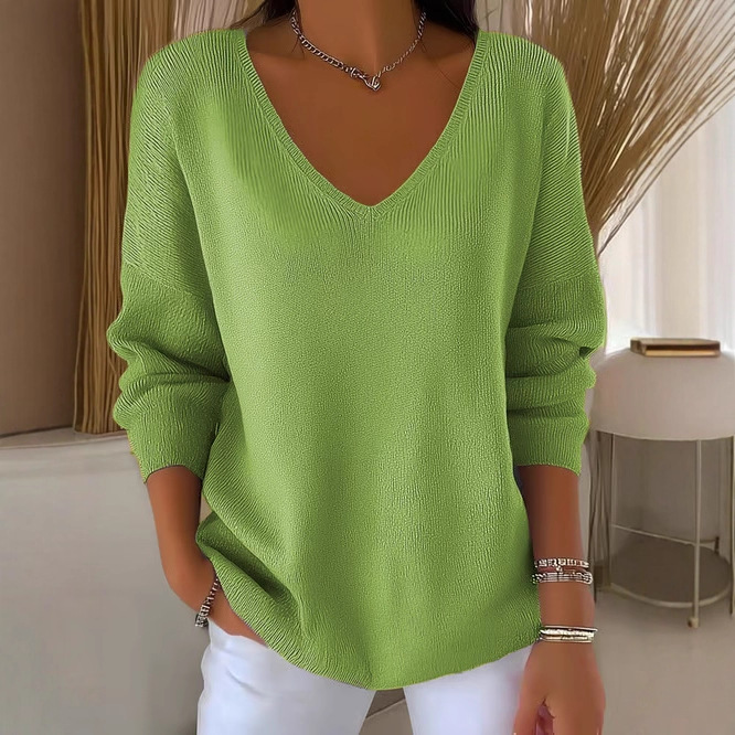 Women's Minimalist Solid V-Neck Long-Sleeve T-Shirt