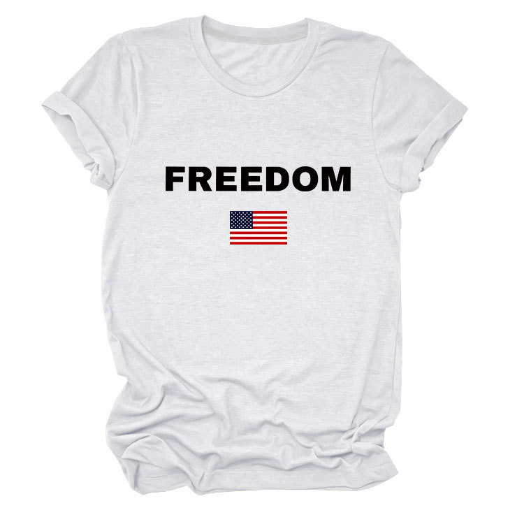 FREEDOM Letter American Flag Print Women's Short Sleeve Top