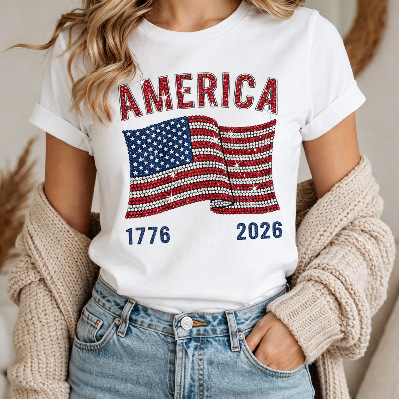 Women's Summer American Flag 3D Print Short Sleeve T-Shirt