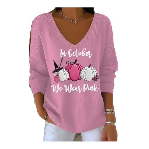 Halloween Pumpkin Print V-Neck Long-Sleeve Women's Top