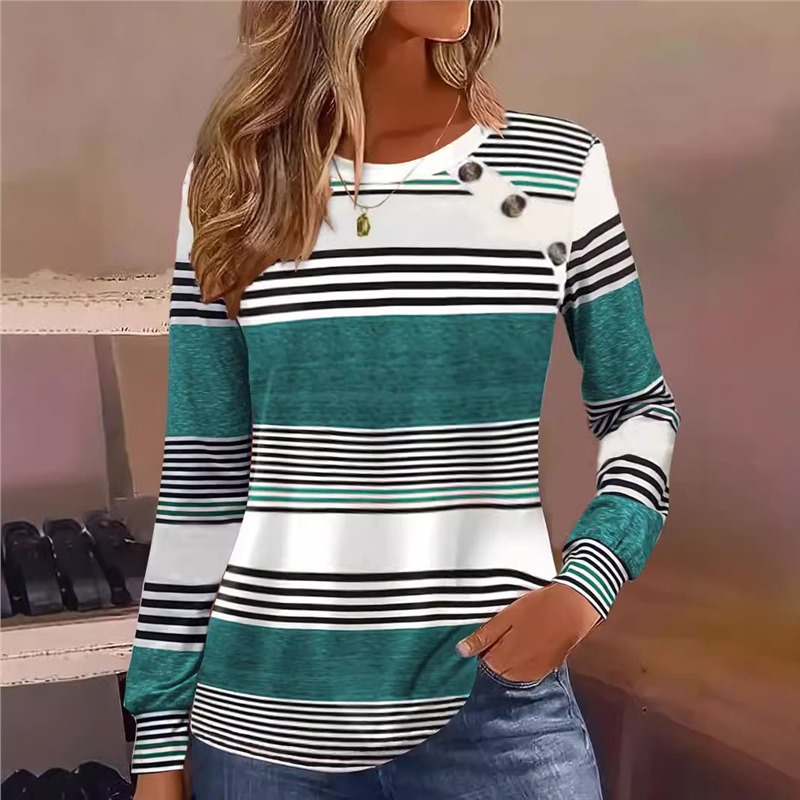 Striped Button-Front Long-Sleeve T-Shirt