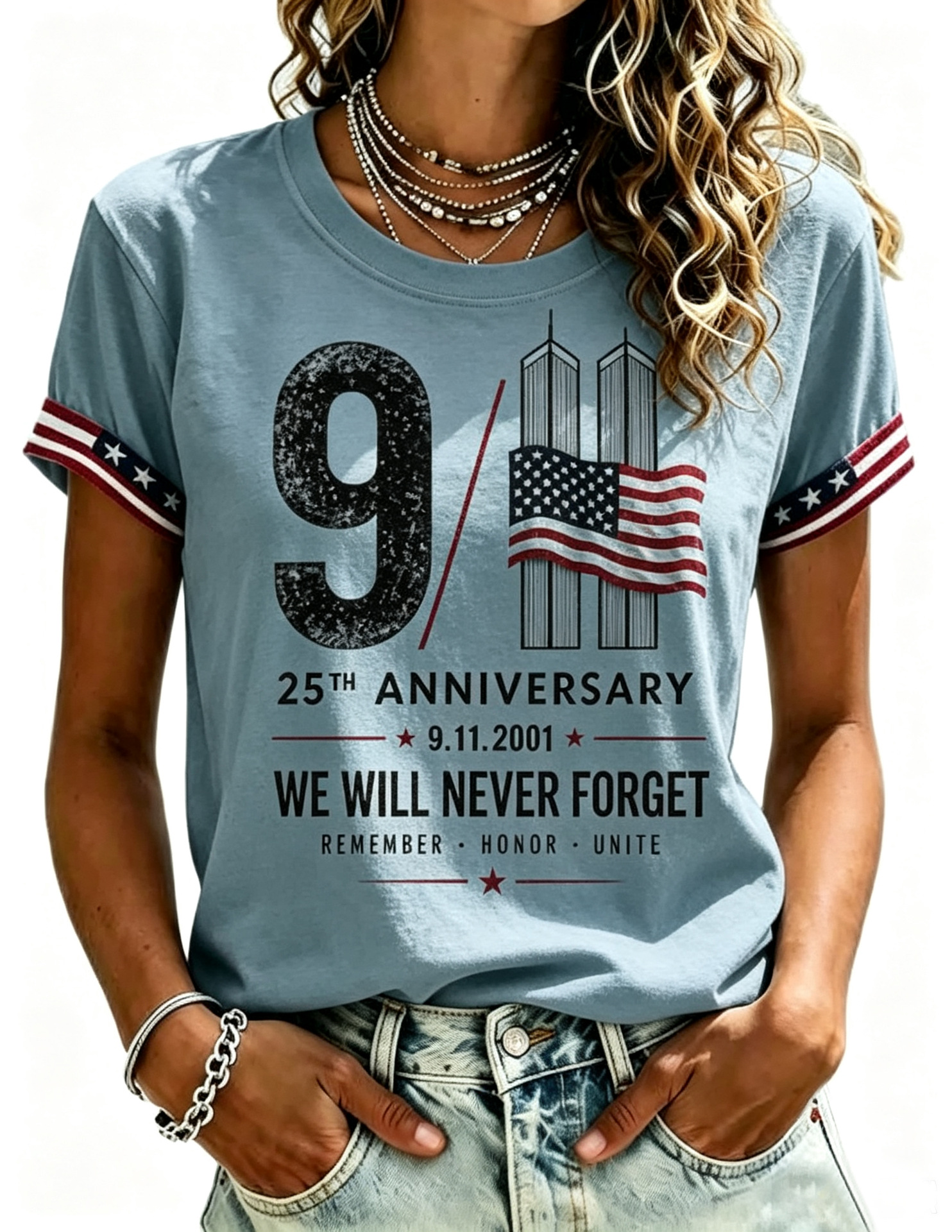 Women's Summer 911 Twin Towers 3D Print Short Sleeve T-Shirt