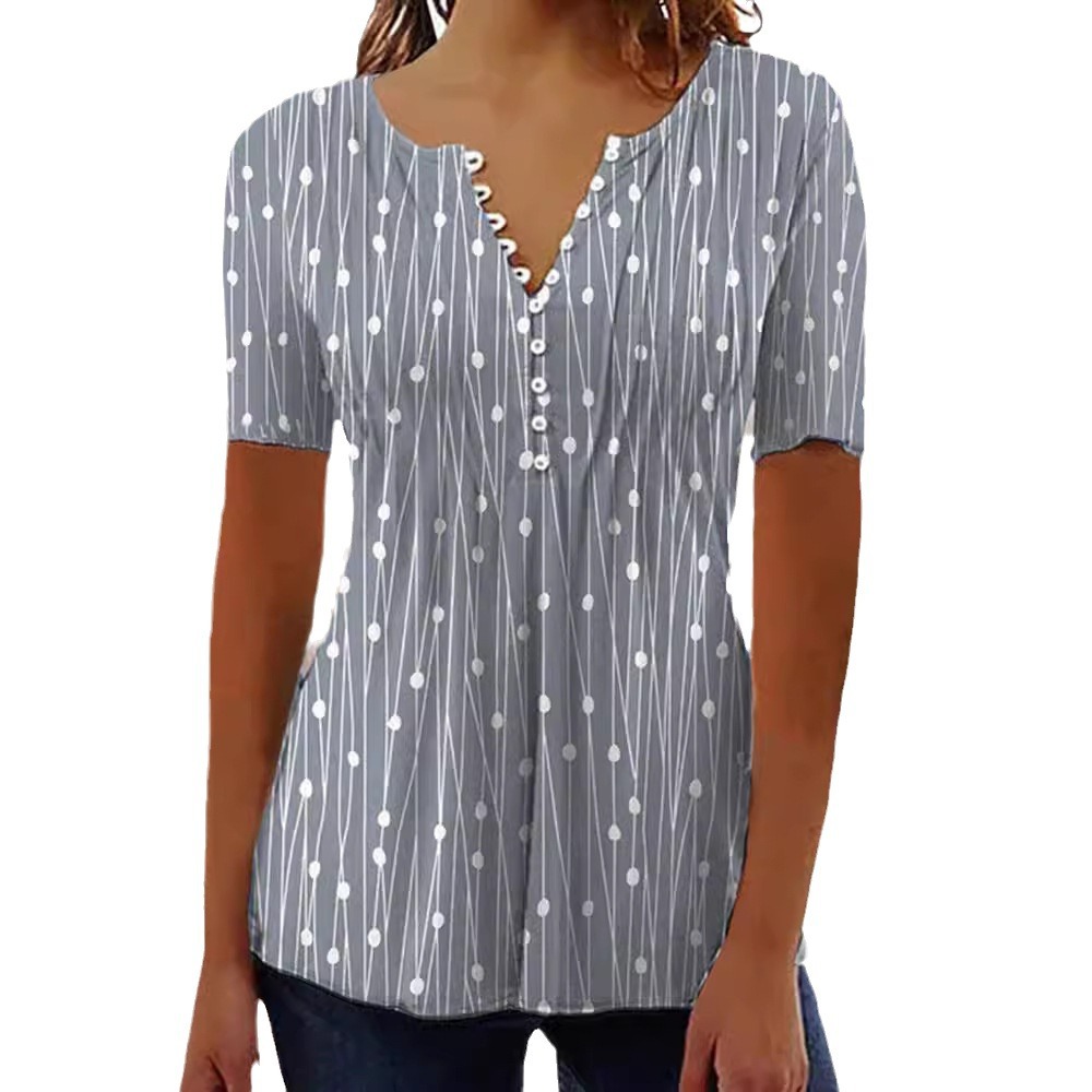 V-Neck Polka Dot Short Sleeve Blouse