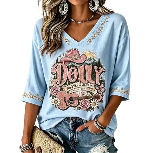 Summer Dolly Print V-Neck Half-Sleeve Women's Top