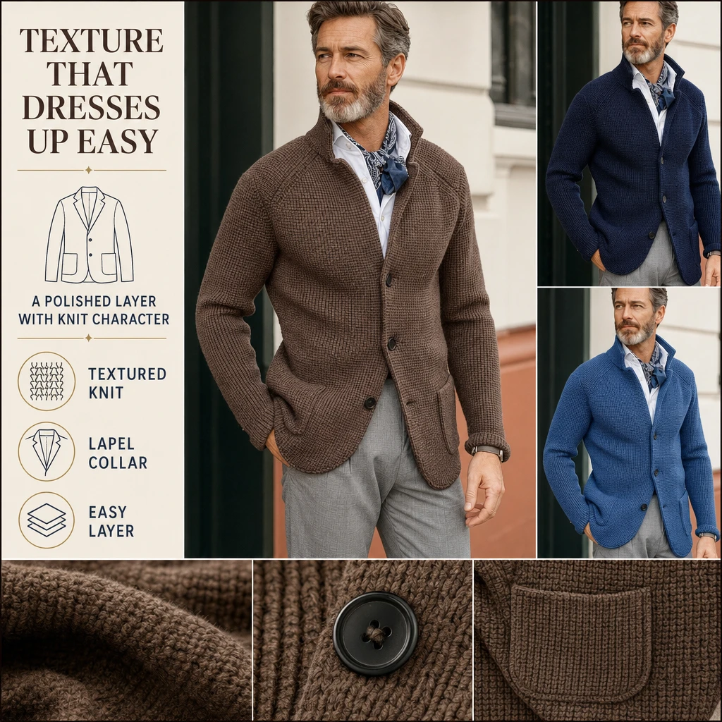 Men's Casual Long Sleeve Solid Knit Jacket
