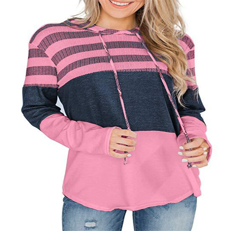 Women's Loose Fit Color Block Hooded Pullover Long Sleeve Sweatshirt