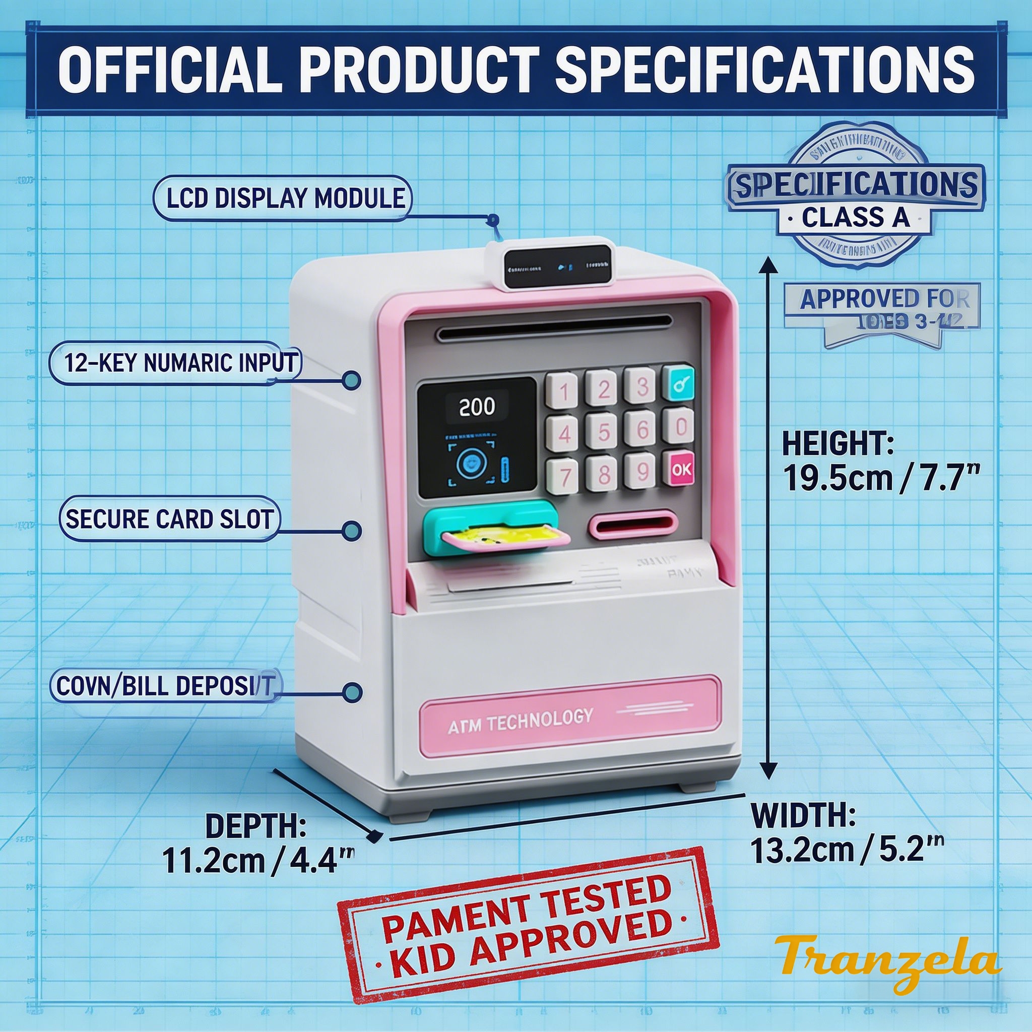 Kids ATM Piggy Bank with Simulated Facial Recognition & Password Lock, Automatic Cash Roller Money Saving Box, Electronic Storage with Light & Sound, Children's Day Gift for Early Financial Education