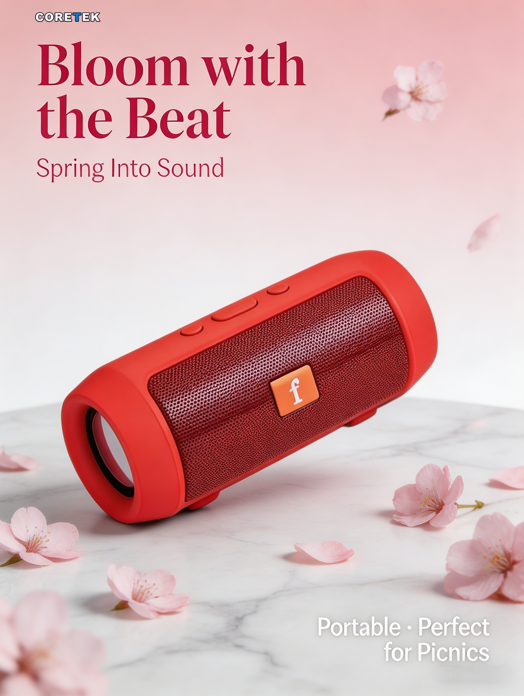 Portable Bluetooth Speaker 5.0 with 6W Dual 45mm Drivers, 360 Stereo Sound, TF Card USB FM Radio, 500mAh Battery 2-3H Playtime, Wireless Outdoor Speaker Black/Red