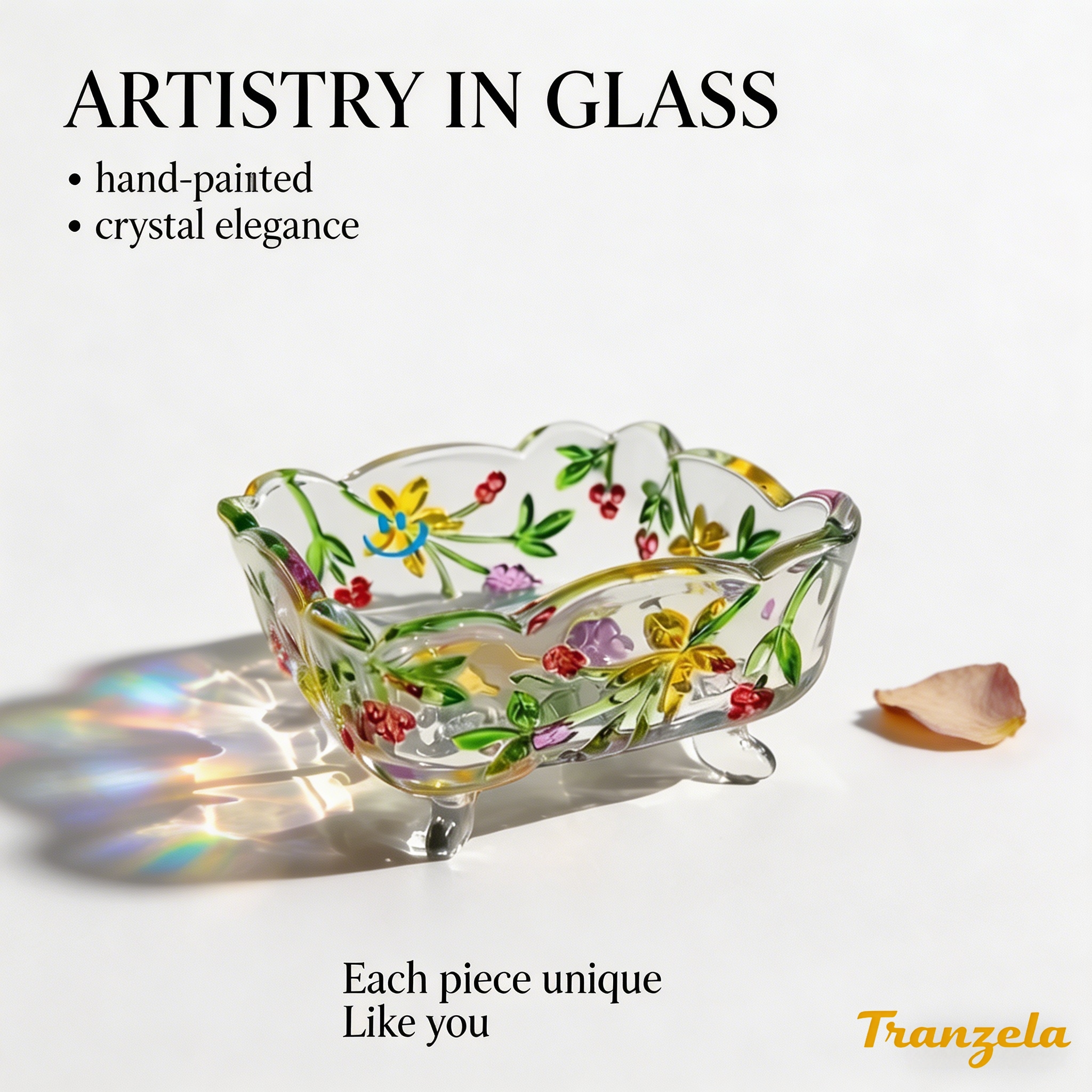 Hand Drawn Colored Glass Ashtray with Grape Relief, Vintage Square Multi-Purpose Jar, Decorative Home Bowl for Candy Storage & Jewelry Box