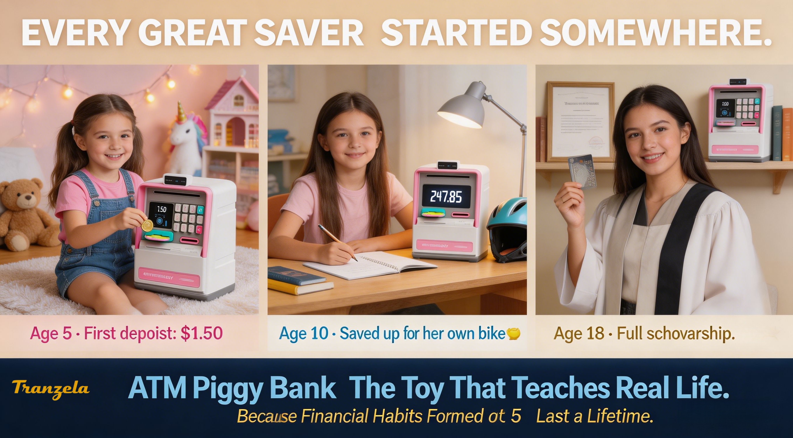 Kids ATM Piggy Bank with Simulated Facial Recognition & Password Lock, Automatic Cash Roller Money Saving Box, Electronic Storage with Light & Sound, Children's Day Gift for Early Financial Education