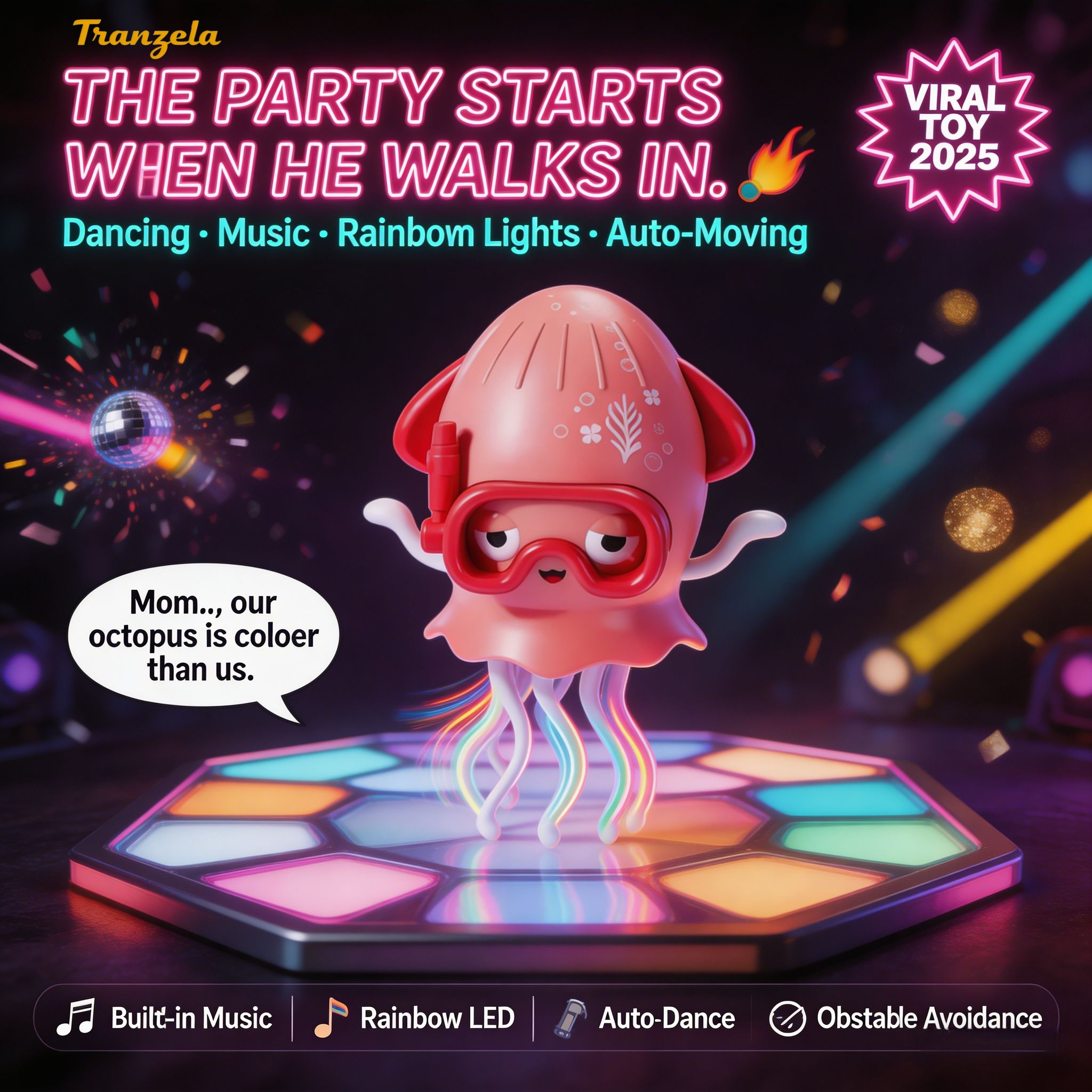 Interactive Electric Dancing Octopus Toy with Music & Rainbow Lights, Auto Crawling Durable Kids Toy, Gift for Boys Girls, Children's Day & Birthday