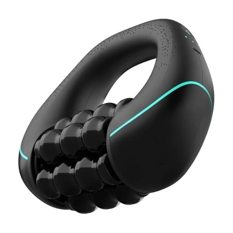 Rechargeable Rolling Percussive Massager, 3-Speed Deep Tissue Massage Gun with Hands-Free Base, Full Body Muscle Relief Massager