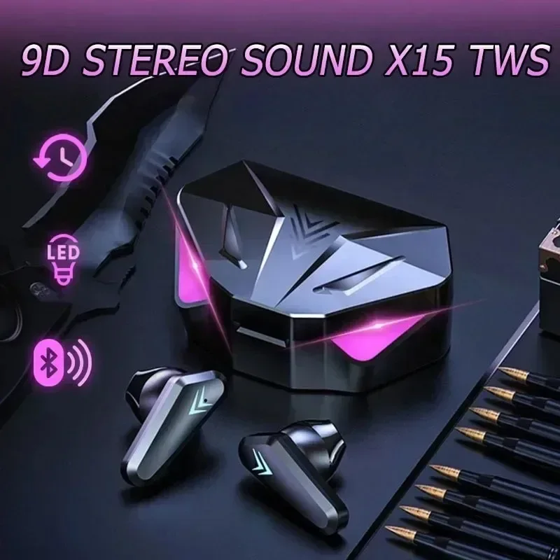 X15 TWS Wireless Bluetooth 5.1 Earbuds, Low Latency Gaming Earphones with LED Power Display, Noise Cancelling Mic, HiFi 9D Stereo Deep Bass, In-Ear Sports Headset for Gaming & Daily Use