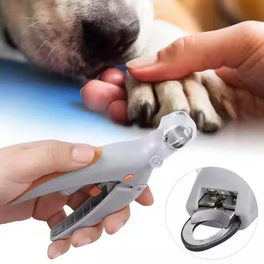 Pet Nail Clippers with LED Light & Magnifier, Dog Cat Nail Trimmer with Nail Catcher, 12mm Replaceable Blade Professional Pet Grooming Tool Gray Orange