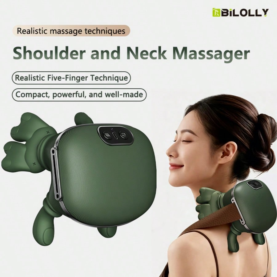 Neck and Shoulder Massager with Heat, Deep Kneading Trapezius Massager, 42℃ & 45℃ Hot Compress, Wireless Rechargeable Wearable Back Massager with Flexible Silicone Nodes Green