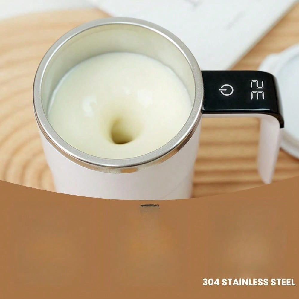 Electric Self Stirring Mug for Office & Coffee Lovers, 380ml Automatic Mixing Cup with Type-C Charging & LCD Display, Portable Hands-Free Travel Coffee Mug, White & Black