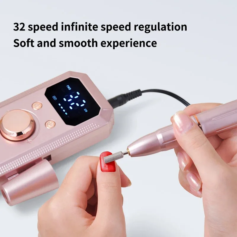Electric Nail Drill for Nail Techs and DIY Manicure Lovers, 35000 RPM Professional E File with Reversible Rotation, 32 Speed LCD Display Nail Grinder for Acrylic Gel Polish Rose Gold