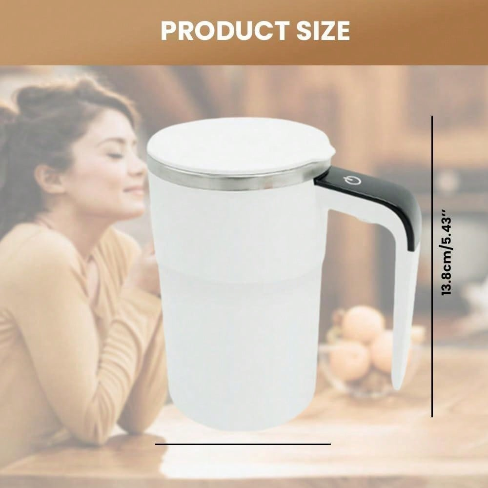 Electric Self Stirring Mug for Office & Coffee Lovers, 380ml Automatic Mixing Cup with Type-C Charging & LCD Display, Portable Hands-Free Travel Coffee Mug, White & Black