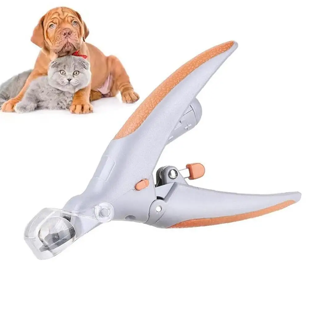 Pet Nail Clippers with LED Light & Magnifier, Dog Cat Nail Trimmer with Nail Catcher, 12mm Replaceable Blade Professional Pet Grooming Tool Gray Orange
