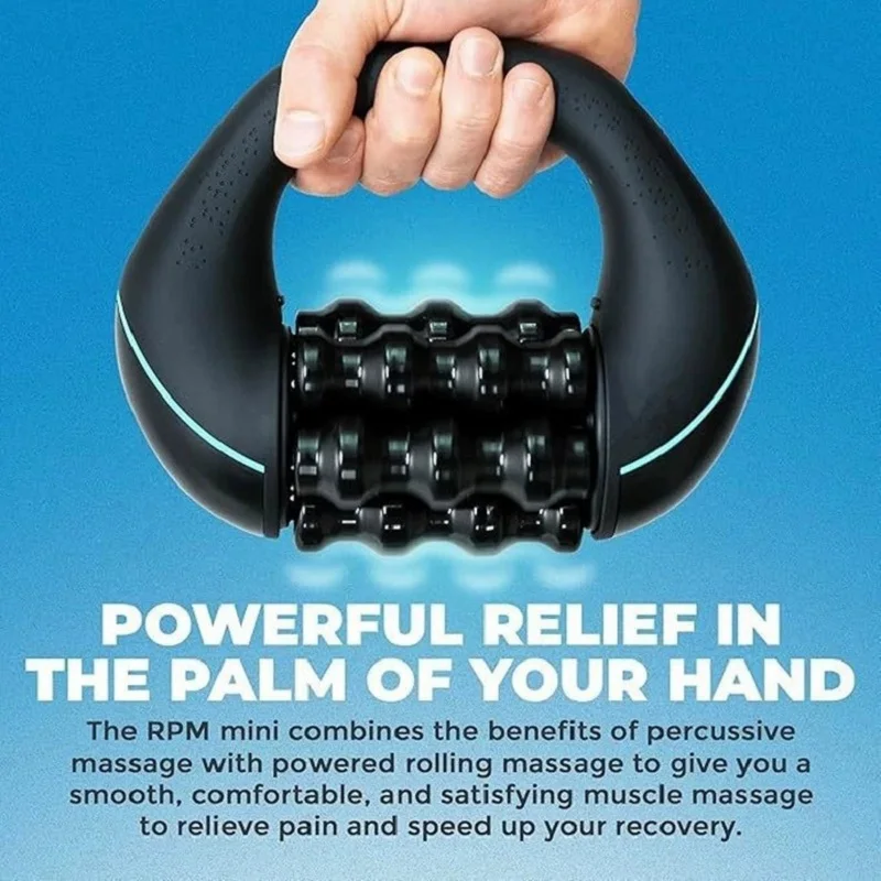 Rechargeable Rolling Percussive Massager, 3-Speed Deep Tissue Massage Gun with Hands-Free Base, Full Body Muscle Relief Massager