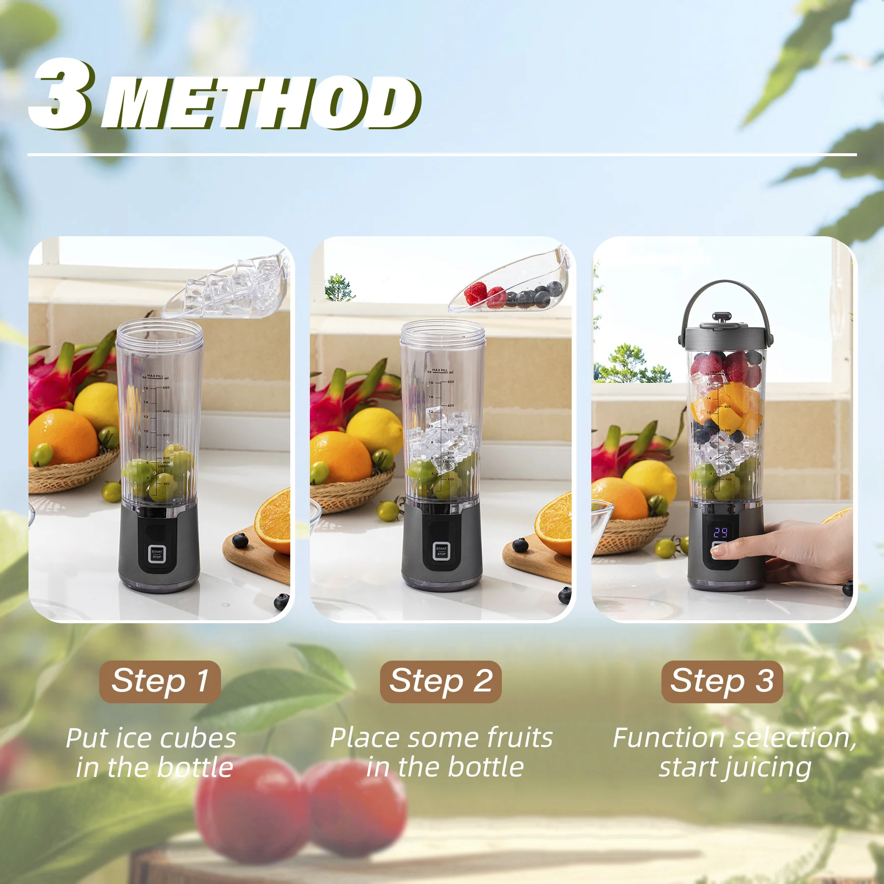 Portable USB Rechargeable Juicer Cup Max, 600ml Large Capacity 6-Blade Mini Fruit Blender, Electric Fresh Juice Mixer, Personal Blender for Home, Office, Travel, Outdoor & On-the-Go Drinks