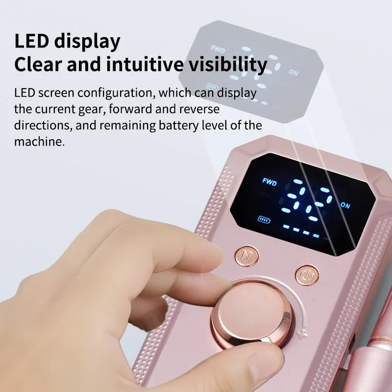 Electric Nail Drill for Nail Techs and DIY Manicure Lovers, 35000 RPM Professional E File with Reversible Rotation, 32 Speed LCD Display Nail Grinder for Acrylic Gel Polish Rose Gold