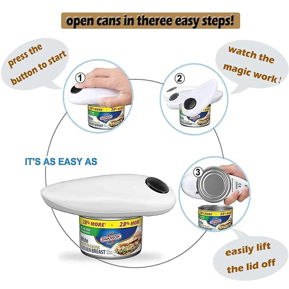 Electric Can Opener Automatic One Touch, Smooth Edge Handheld Can Opener, Cordless Portable Kitchen Gadget for Arthritis Sufferers, Black/Red/White