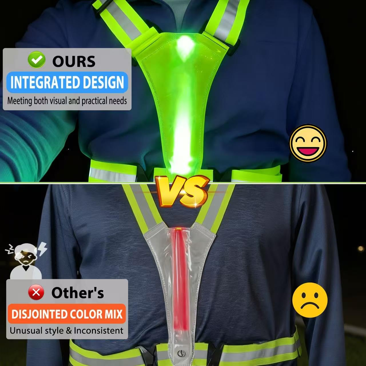 USB Rechargeable LED Glow Reflective Vest, Waterproof High Brightness Light Vest, 10-12H Long Battery Adjustable Illuminated Vest for Night Running Biking Dog Walking, Adults & Kids