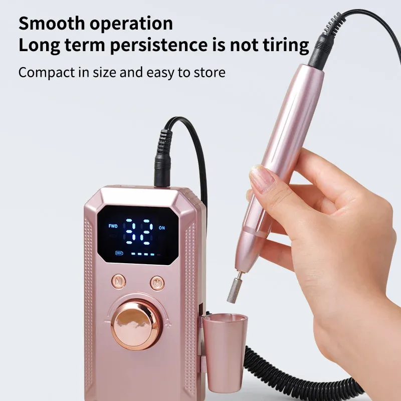 Electric Nail Drill for Nail Techs and DIY Manicure Lovers, 35000 RPM Professional E File with Reversible Rotation, 32 Speed LCD Display Nail Grinder for Acrylic Gel Polish Rose Gold