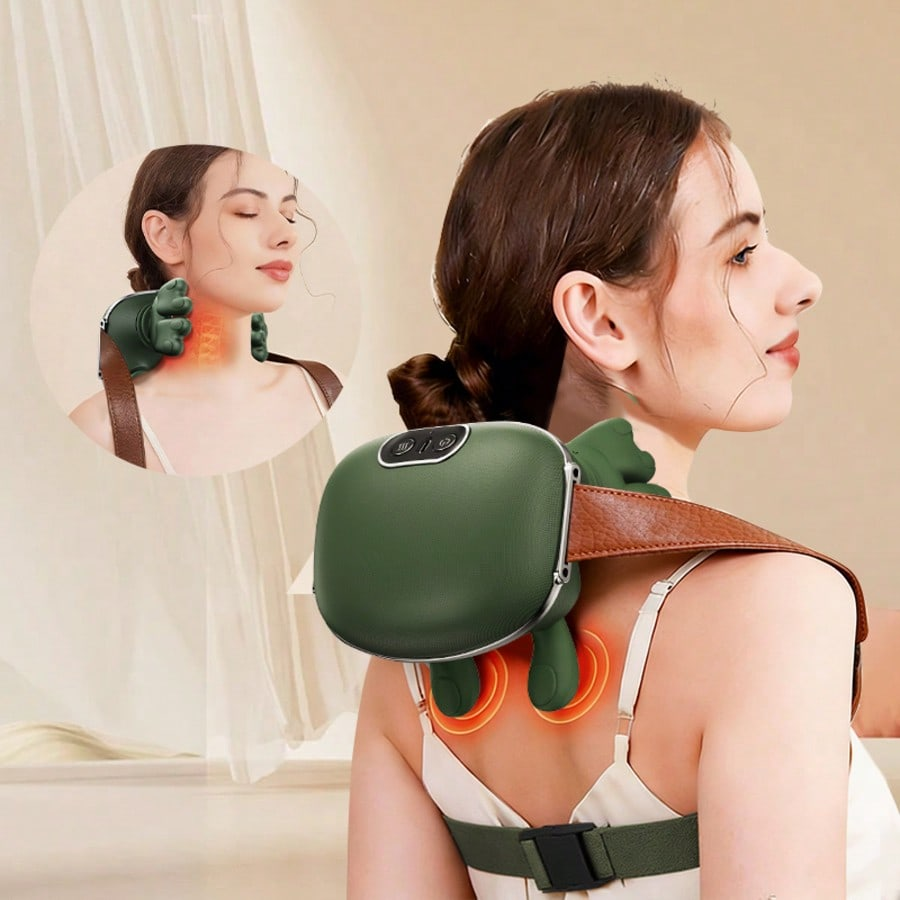 Neck and Shoulder Massager with Heat, Deep Kneading Trapezius Massager, 42℃ & 45℃ Hot Compress, Wireless Rechargeable Wearable Back Massager with Flexible Silicone Nodes Green