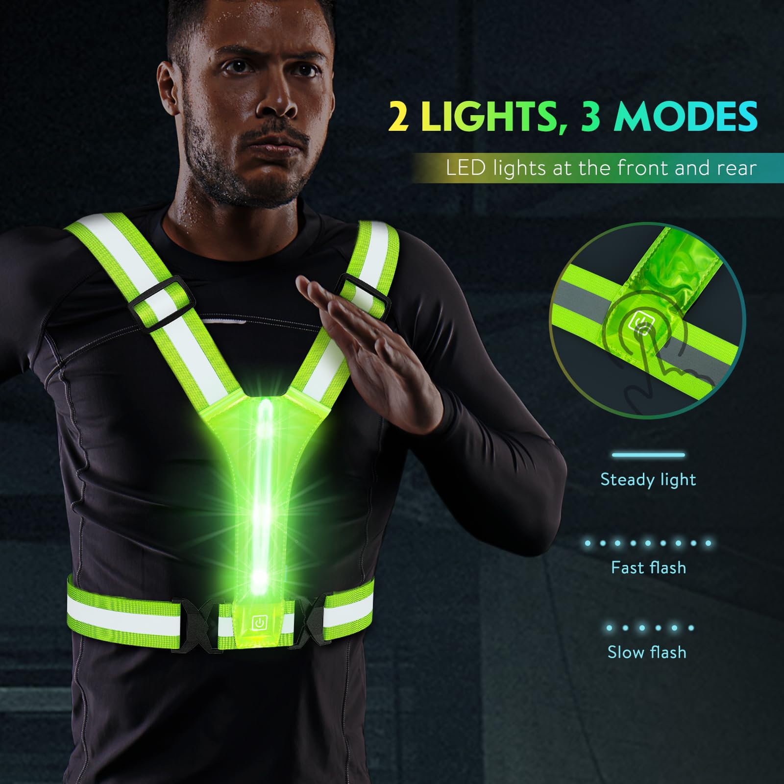 USB Rechargeable LED Glow Reflective Vest, Waterproof High Brightness Light Vest, 10-12H Long Battery Adjustable Illuminated Vest for Night Running Biking Dog Walking, Adults & Kids